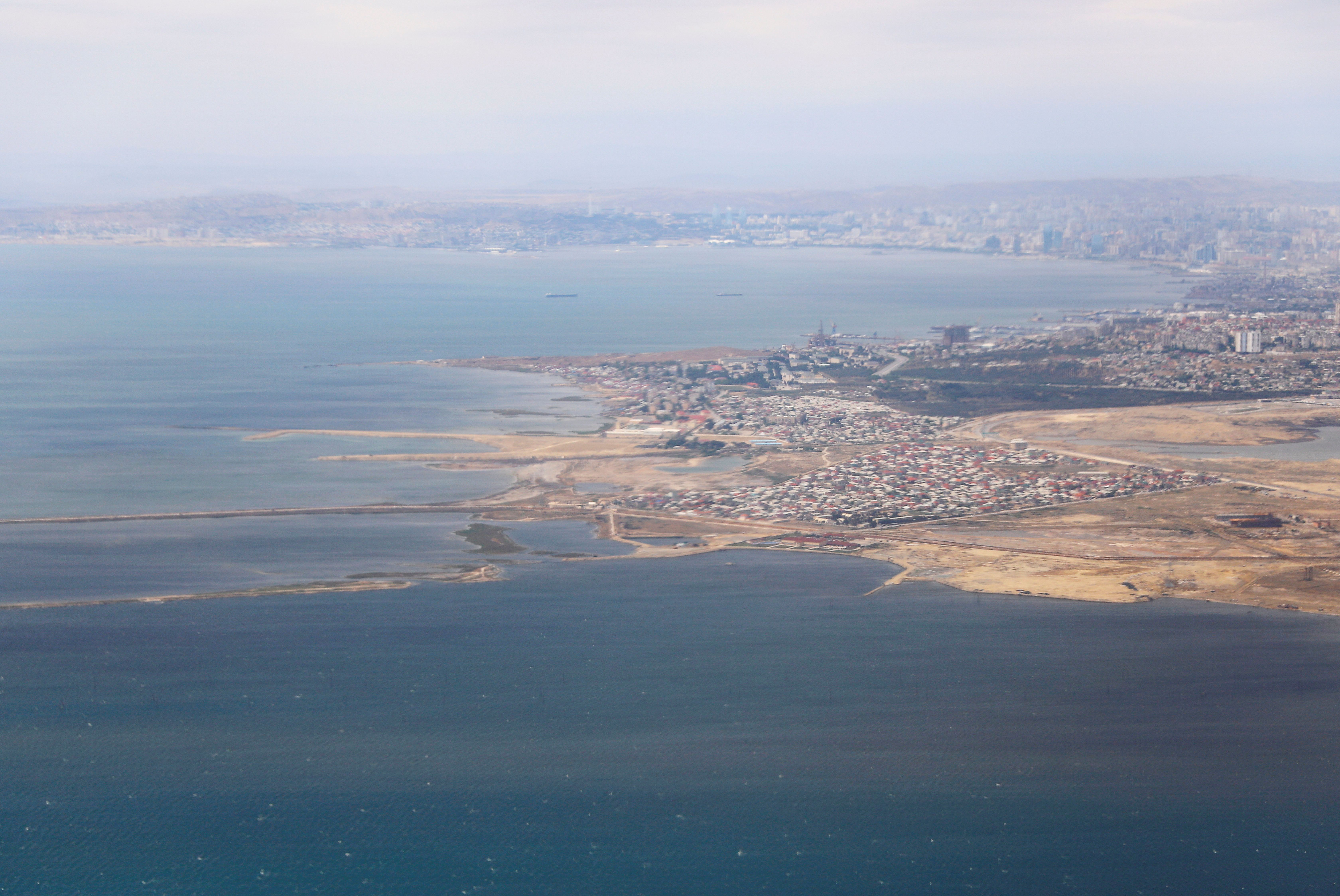 An aerial view of the Caspian Sea near Baku, Azerbaijan. - Amr Abdallah Dalsh/Reuters