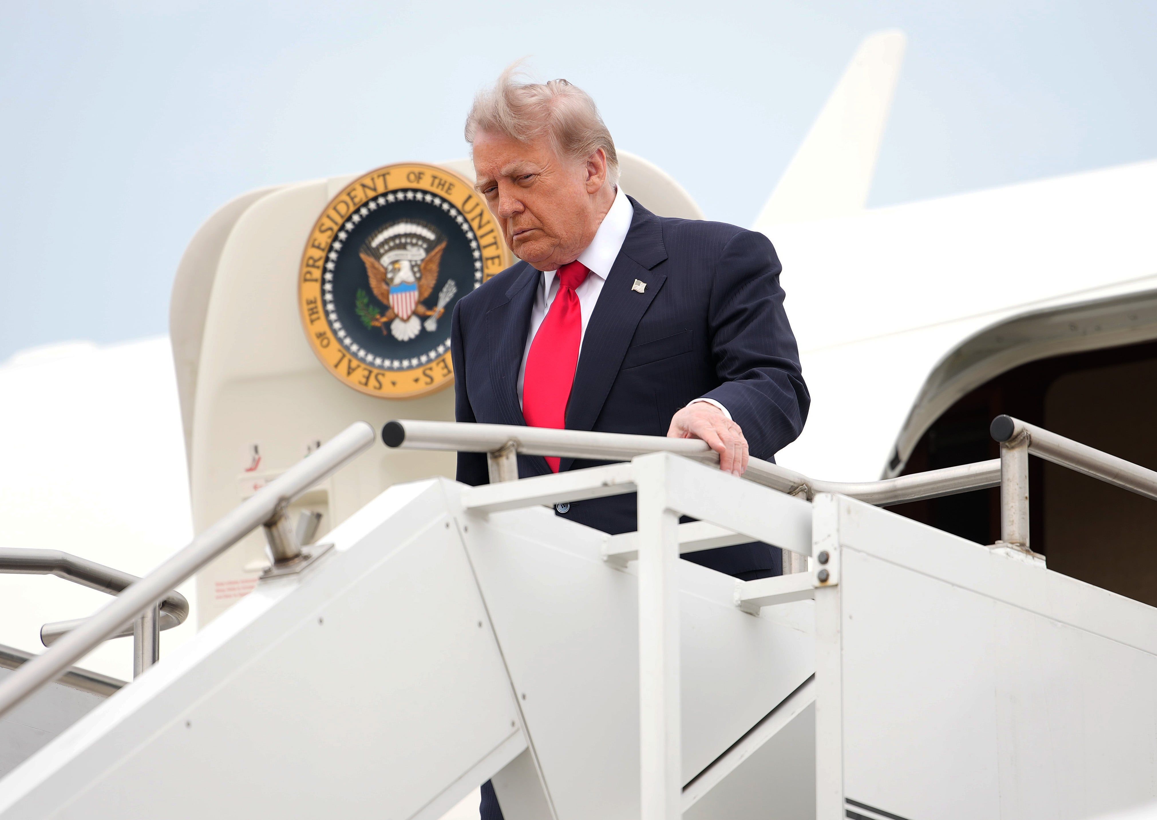 President Trump arrives at Oakland County International Airport for a visit to General Motors’ Milford Proving Ground on July 27, 2026. - Andrew Harnik/Getty Images
