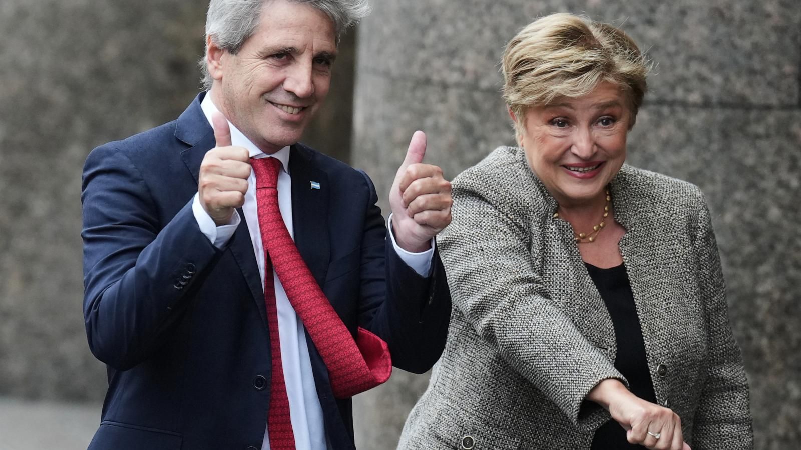 President of the International Monetary Fund Kristalina Georgieva and Argentina Economy Minister Luis Caputo arrive at the Economy Ministry for a meeting in Buenos Aires. - AP Photo/Gustavo Garello
