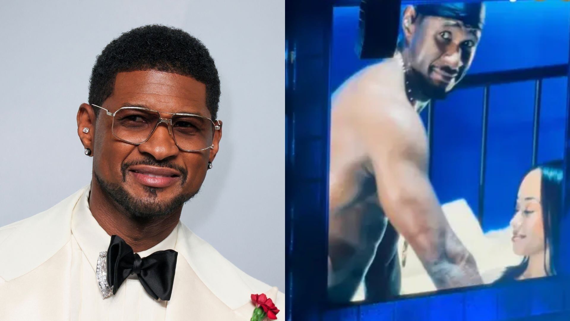 Usher and a fan during the onstage routine at the Nashville concert. - infobae.com