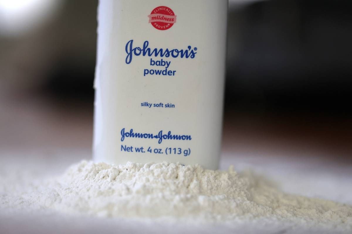 A container of Johnson & Johnson baby powder is displayed in a photo illustration in San Anselmo, California, on April 5, 2023. - AFP Photo