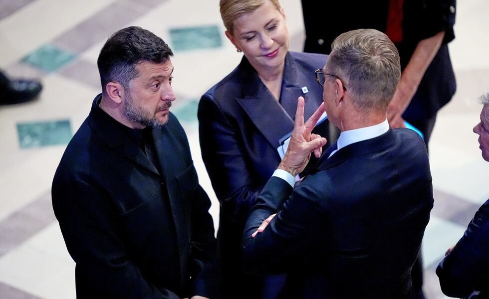 President of Ukraine Volodymyr Zelenskyy speaks with Finnish President Alexander Stubb before Sen. Lindsey Graham’s funeral in Washington on July 28, 2026. - Associated Press/Jacquelyn Martin