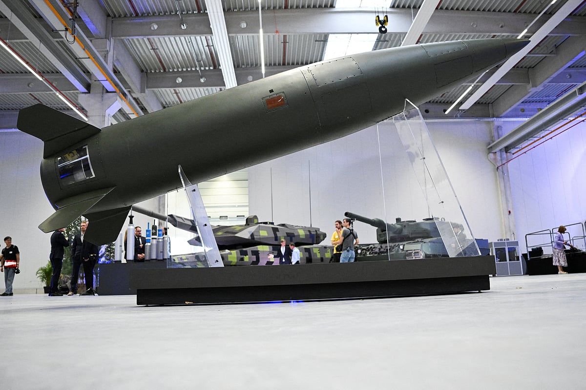 An Army Tactical Missile System displayed at a Rheinmetall artillery plant inauguration in Unterluess, Germany. - Reuters
