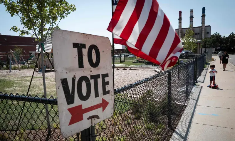 A sign directs residents to a polling place on August 4, 2026 in Dearborn, Michigan. - AFP