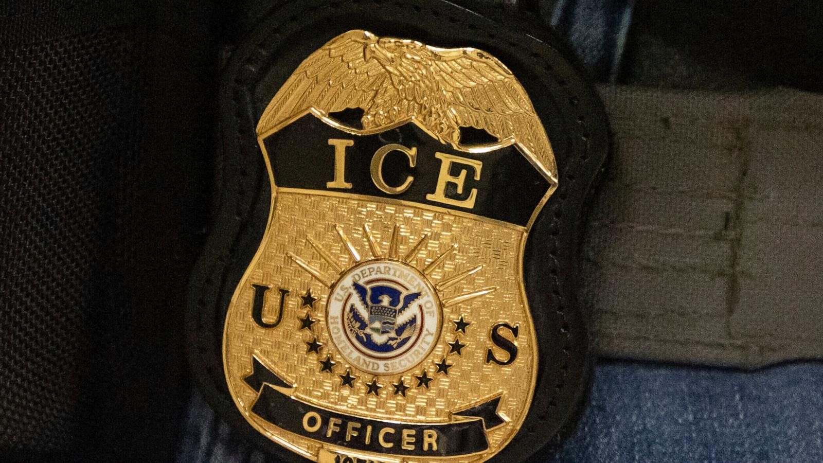 A federal agent wears an Immigration and Customs Enforcement badge in New York on June 10, 2025. - AP Photo/Yuki Iwamura