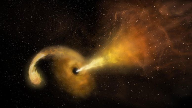 Artist’s concept of a tidal disruption event, in which a star passes fatally close to a supermassive black hole. - NRAO/AUI/NSF/NASA