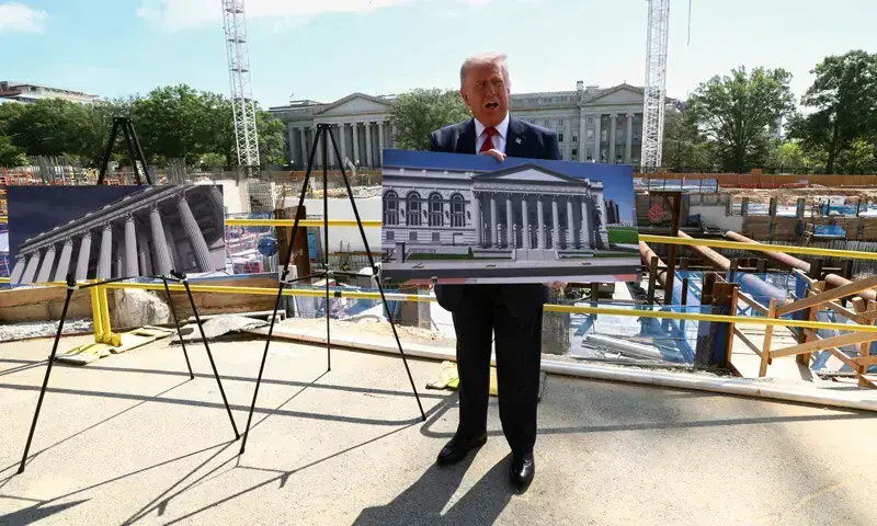 President Trump speaks at the site of ongoing construction of the planned White House ballroom. - Reuters/File via Dawn