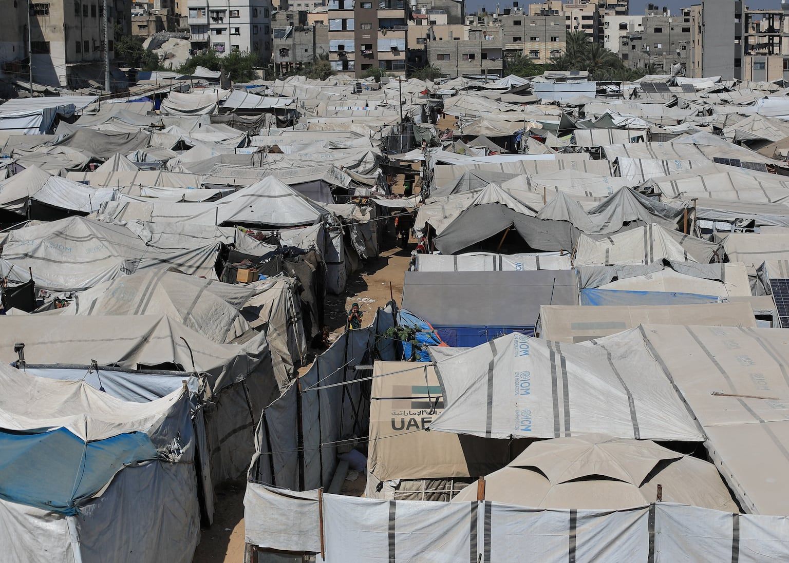 A tent camp sheltering displaced Palestinians in Gaza City. - Reuters/Dawoud Abu Alkas