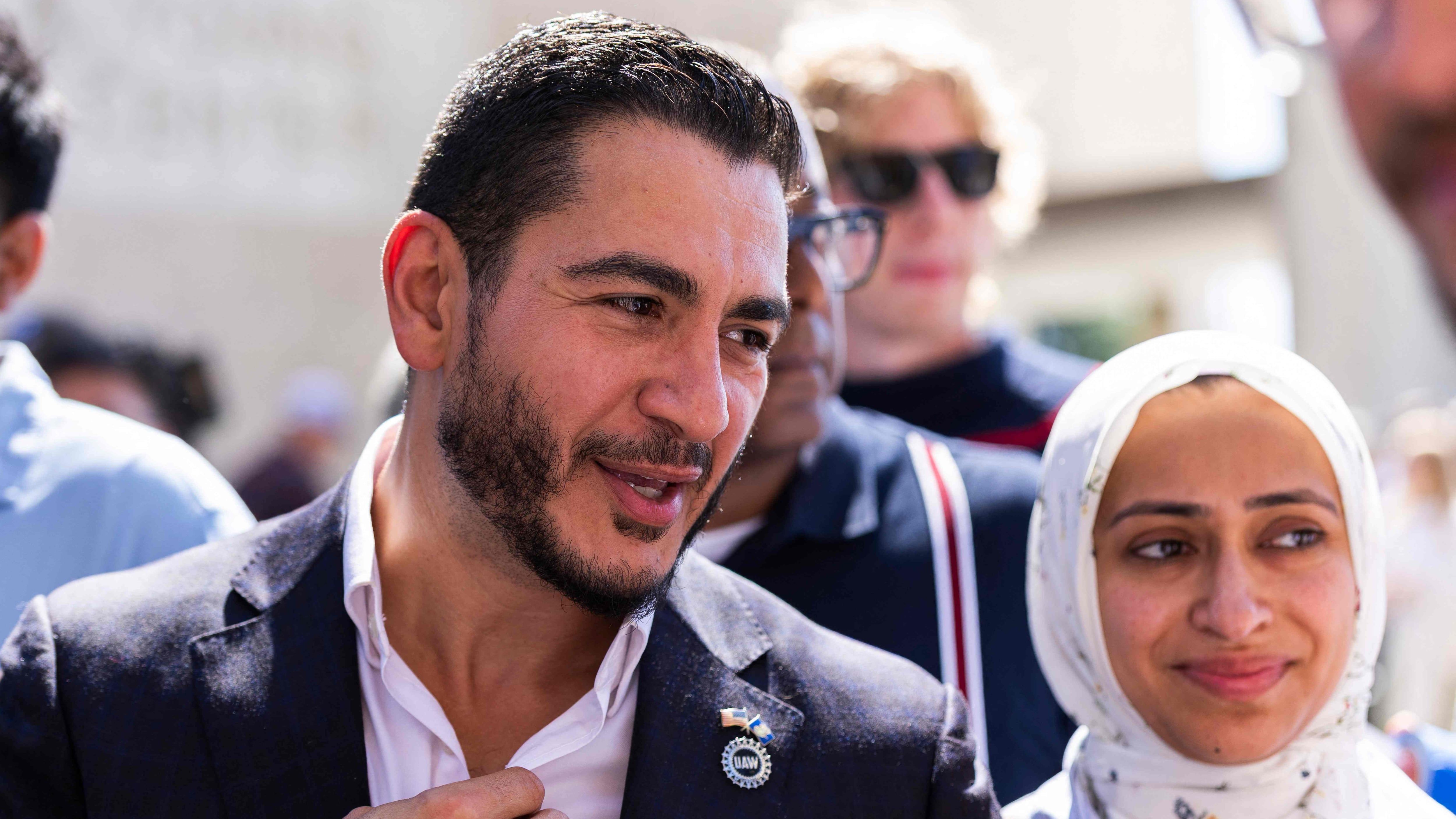 Abdul El-Sayed with his wife, Sarah Jukaku. - Getty Images via AFP