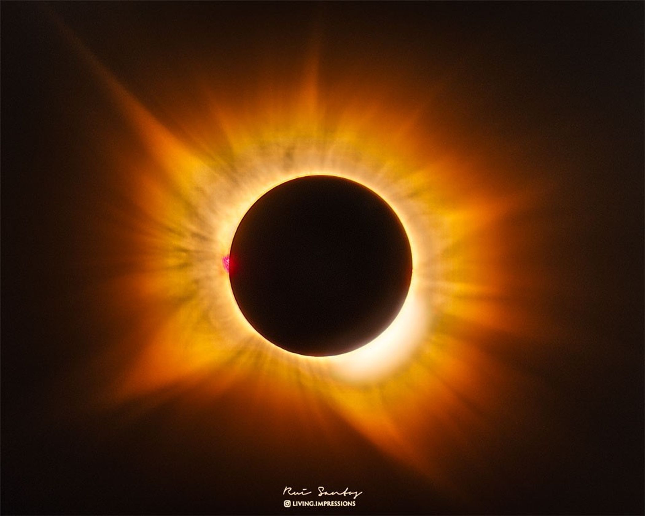 NASA’s Astronomy Picture of the Day featured a golden-corona eclipse image captured from Benavente, Spain. - Rui Santos / Living Impressions