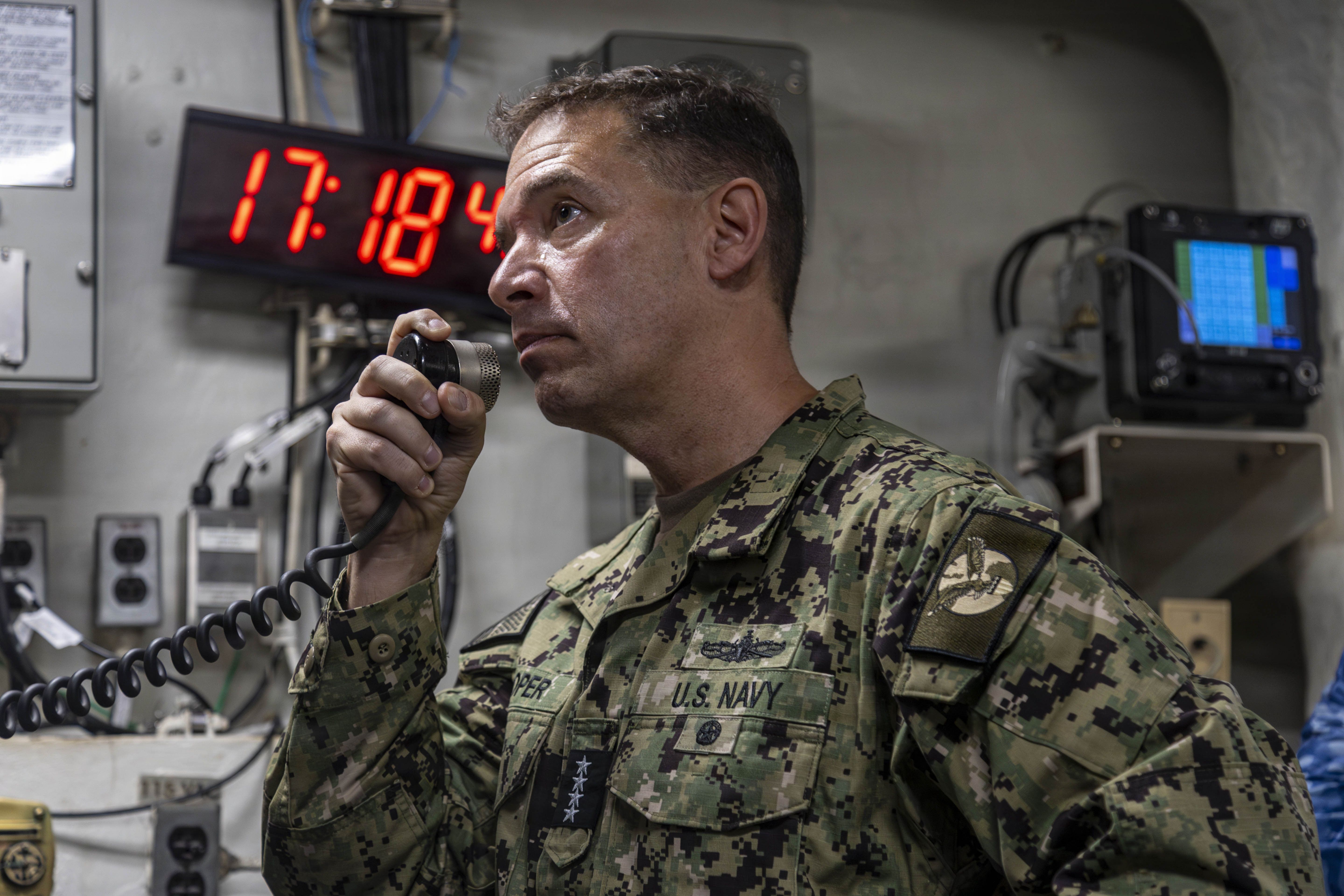 U.S. Navy Adm. Brad Cooper, commander of U.S. Central Command, visits the Nimitz-class aircraft carrier USS Abraham Lincoln in the Arabian Sea on Feb. 7, 2026. - Sonny Escalante/U.S. Navy