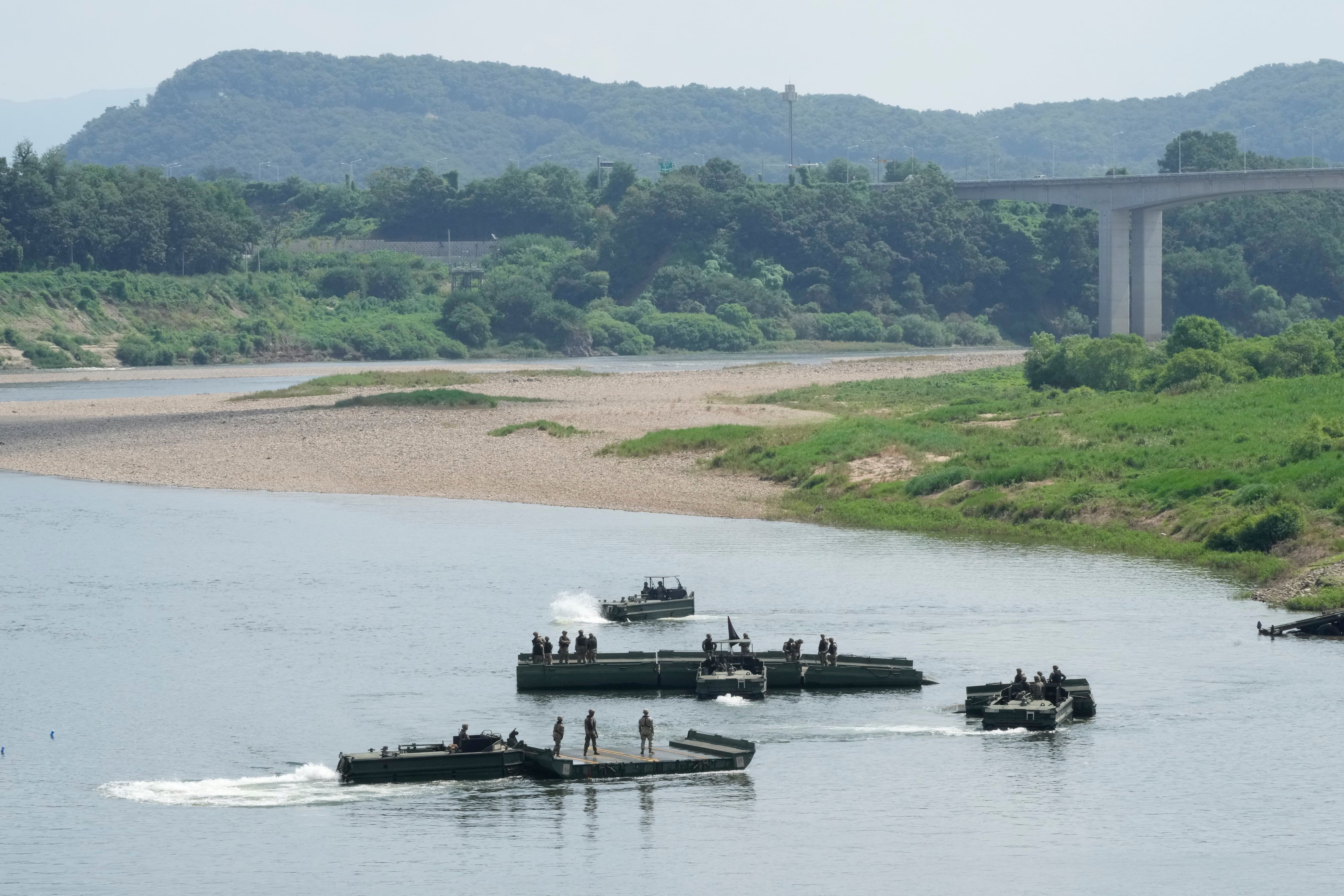 U.S. Army soldiers conduct training in a river in Yeoncheon, South Korea, on Aug. 18, 2026. - AP/Ahn Young-joon