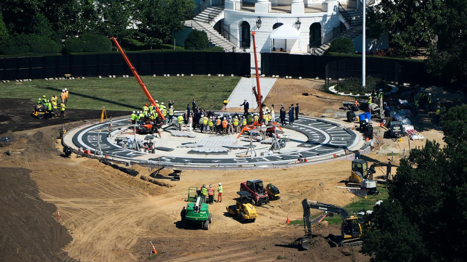 President Donald Trump speaks on the South Lawn of the White House at the construction site of the new helicopter landing zone, Aug. 19, 2026. - AP Photo/Alex Brandon