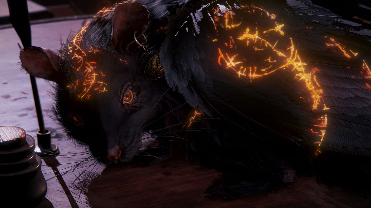 A rat-like creature in The Duskbloods is covered in glowing yellow runes - gamesradar.com