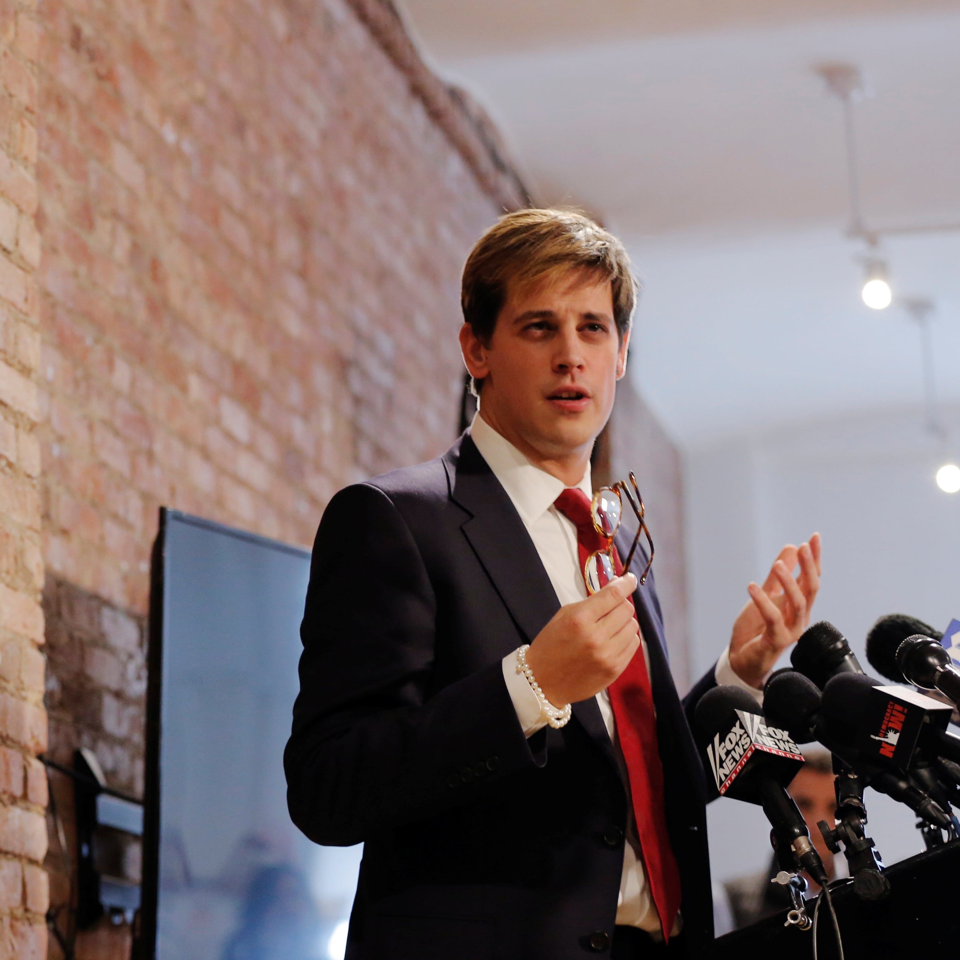 Milo Yiannopoulos addresses the media during a news conference in New York City on February 21, 2017. - Reuters/Lucas Jackson