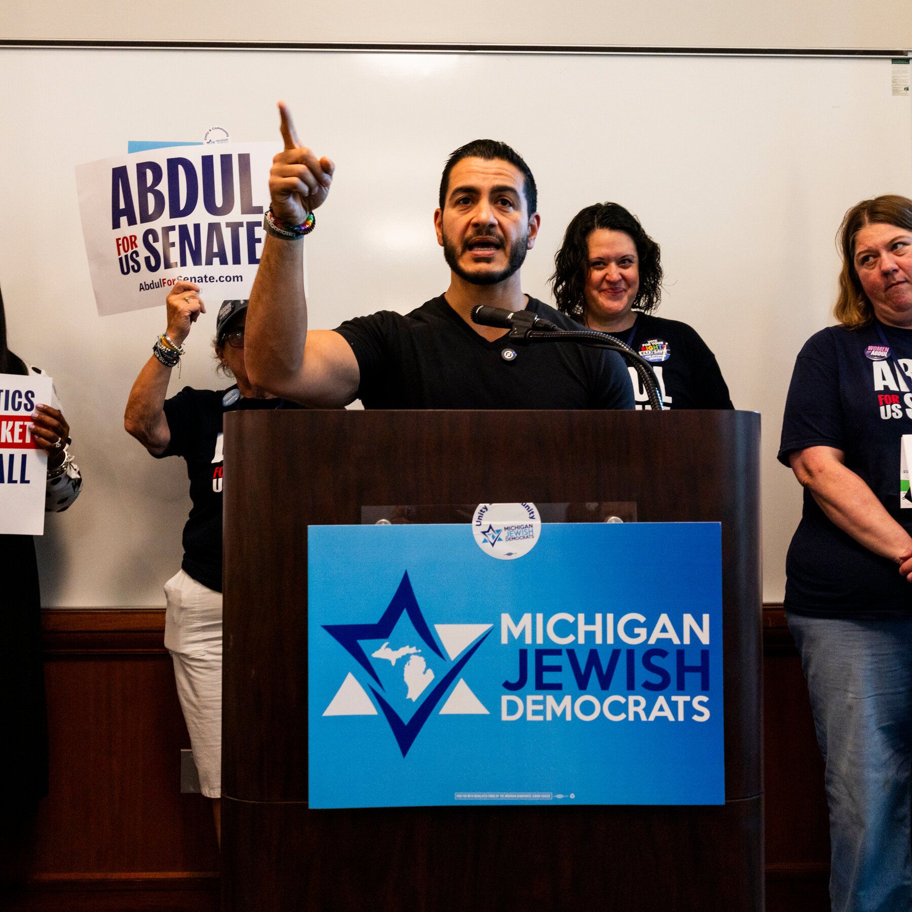 Dr. Abdul El-Sayed, Democratic nominee for Senate, speaking to the Michigan Democratic Jewish Caucus on Saturday. - nytimes.com