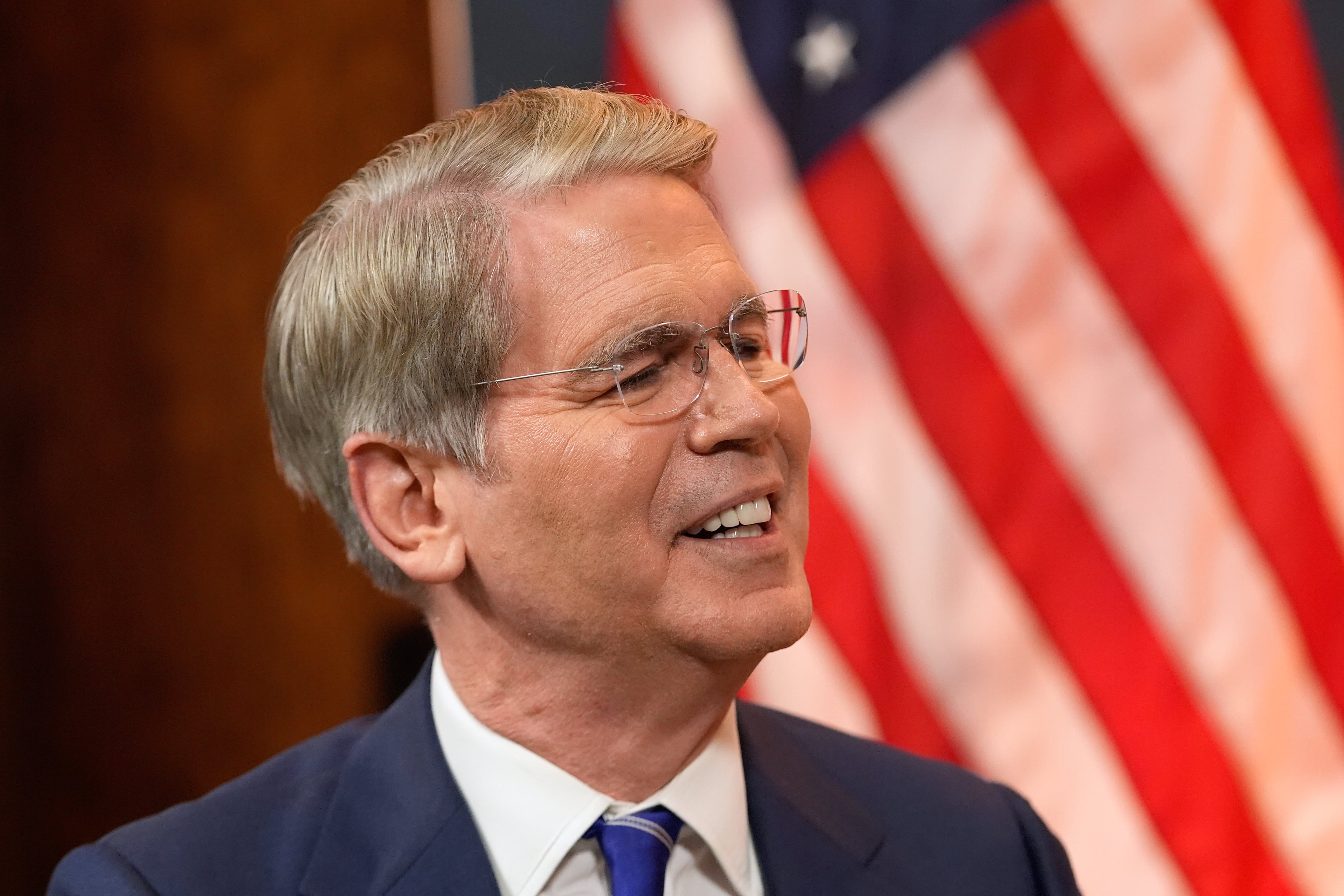 Treasury Secretary Scott Bessent speaks during an interview with The Associated Press in Asheville, N.C., Sunday, Aug. 30, 2026. - AP Photo/Gerald Herbert