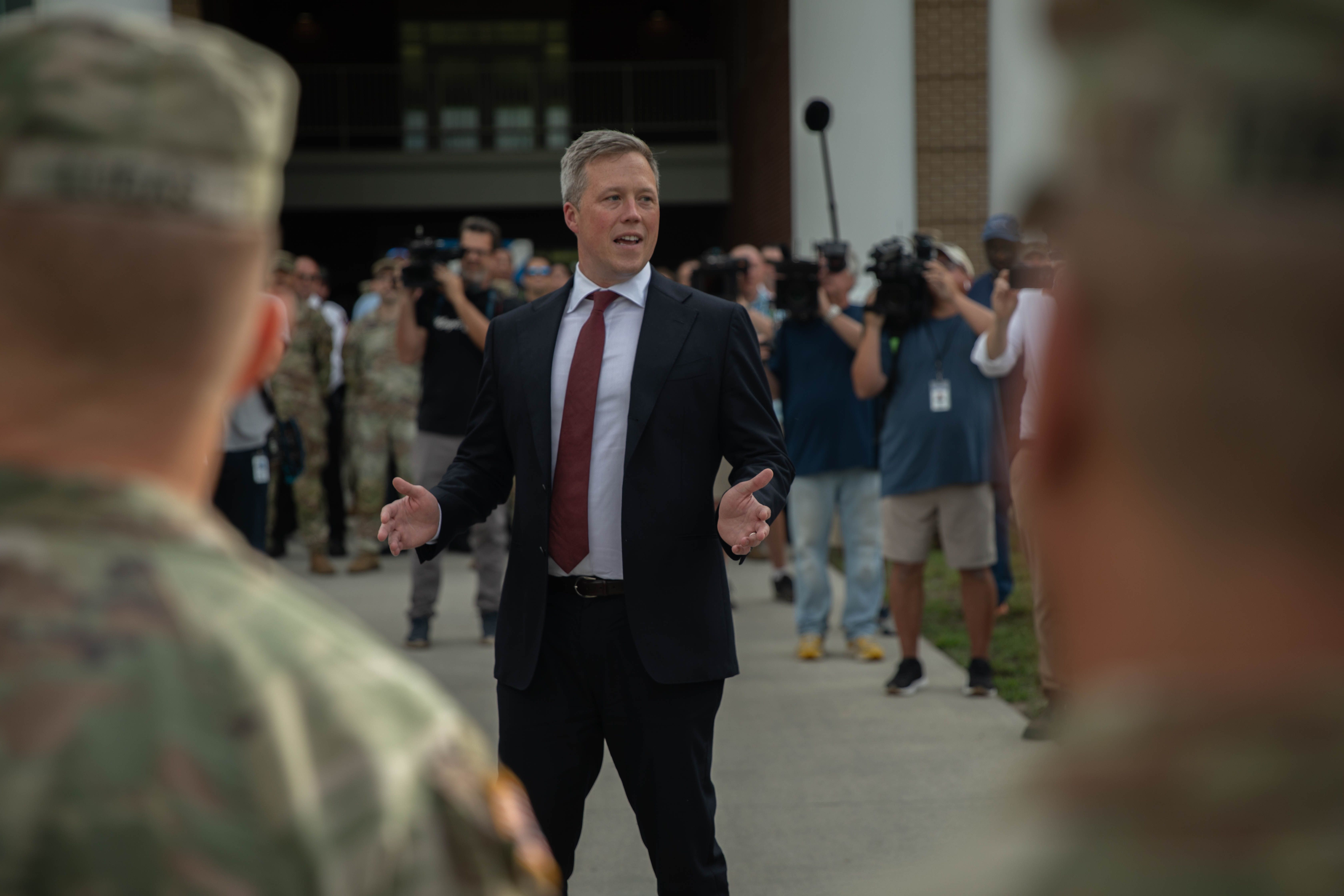 Army Secretary Dan Driscoll addresses soldiers at Fort Stewart, Georgia, Aug. 7. - Sgt. Bernabe Lopez/U.S. Army