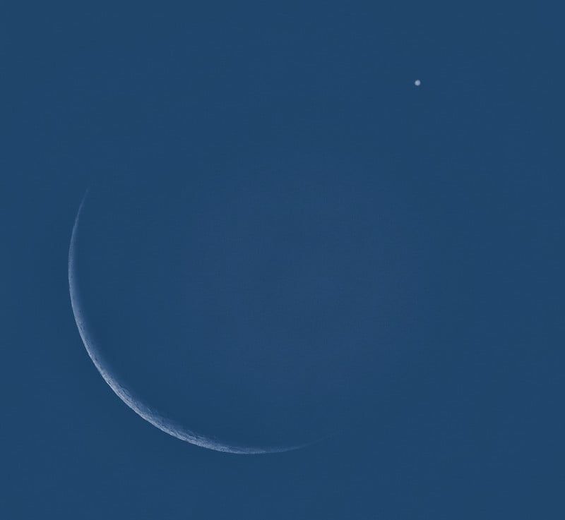 The Moon meets Jupiter in the daytime sky, illustrating the type of lunar-planet pairing highlighted for September. - Eliot Herman