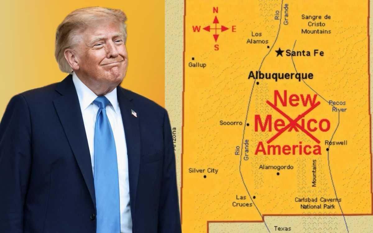 Altered map showing “Mexico” crossed out and replaced with “America” in New Mexico’s name. - aristeguinoticias.com