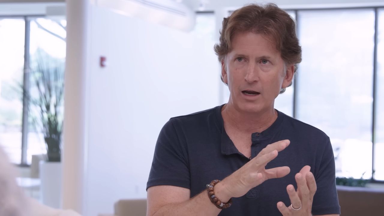 Todd Howard explains a concept using hand gestures. - pcgamer.com