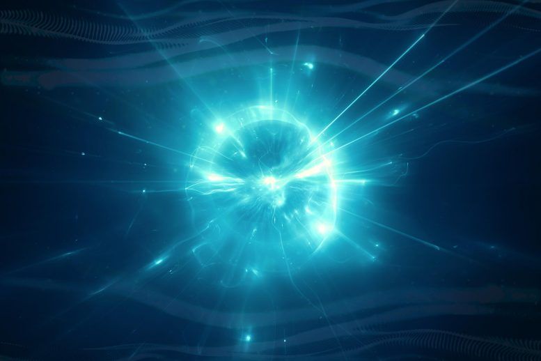 Artist’s concept of a possible dark-matter particle interaction - scitechdaily.com