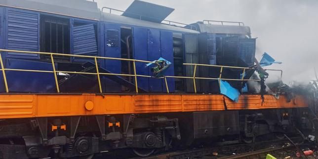 A locomotive damaged in a Russian drone attack at Yahodyn railway station near Ukraine’s border with Poland on Sept. 13, 2026. - Ukrainian Ukrzaliznytsia Railway Company Press Office