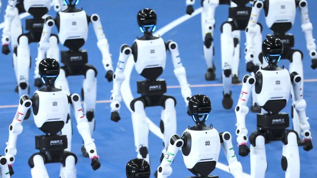 Humanoid robots shown in coverage of China’s robot competitions and military research -