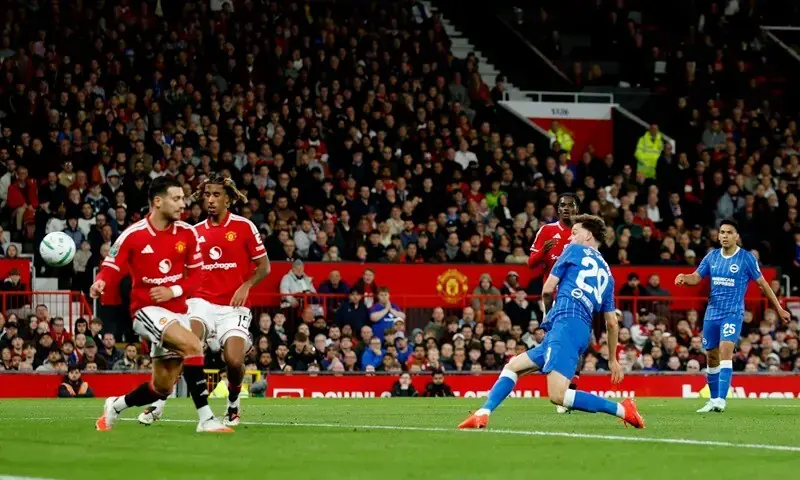 Brighton’s Maxim De Cuyper scores the winner against Manchester United at Old Trafford. - Reuters